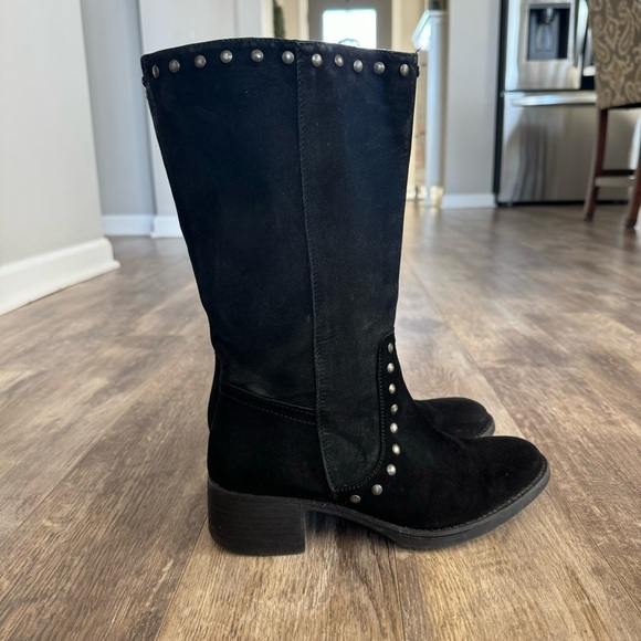 Vera Wang Lavender Label Suede Studded Almond Toe Calf Length Block Heel Boots - Picture 4 of 13